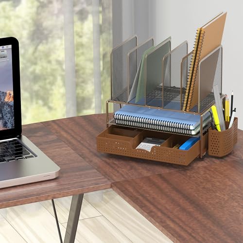 Simple Houseware Desk File Organizer for Office Supplies w/Drawer, Copper - color: Copper