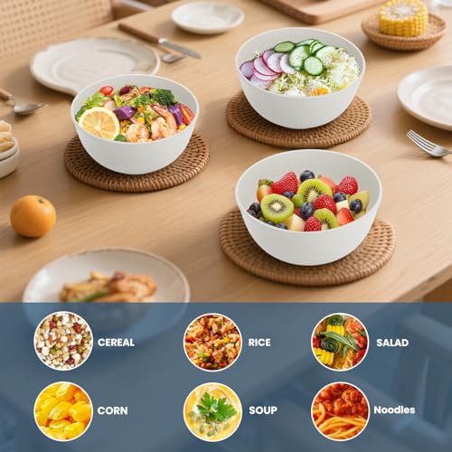 Cereal Bowls Sets of 6, Unbreakable Salad Bowl 26oz (White) - color: White, size: 26 oz