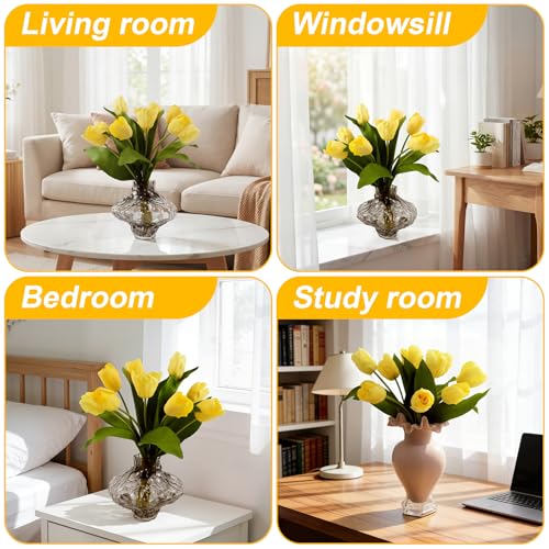 10 Stems 14 Inch Tulips Artificial Flowers Realistic Faux Flowers - color: Yellow