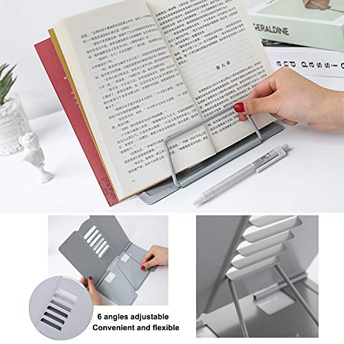 MSDADA Desk Book Stand Metal Reading Book Holder Angle Adjustable Stand - color: Grey
