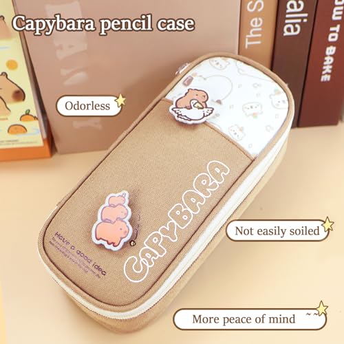 Capybara Pencil Case, Large Kawaii Pen Pouch for School and Office - style: Light Brown Capybara