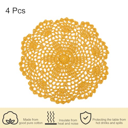 uxcell Lace Doilies, 4pcs 8" - Cotton Woven Round Crochet Coaster, Floral Design Fabric Handmade Placemat for Drink Wedding Party Decoration (Ginger) - color: Ginger