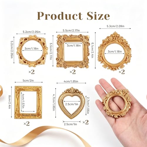 10 PCS Mini Vintage Resin Picture Frames, Small Gold Antique Frames for DIY Jewelry, Christmas Party Home Decor Wall Hanging