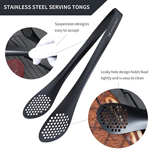 MSY BIGSUNNY Stainless Steel Buffet Tongs - Heavy Duty Kitchen Food Tong for Cooking and Serving (Black - 11" Serving Tongs) - color: Black - 11" Serving Tongs