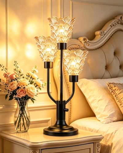 Lightdot Mid Century Modern Glass Table Lamp Vintage Lamp Gift Dimmable - color: 22-Black-Amber-Shell
