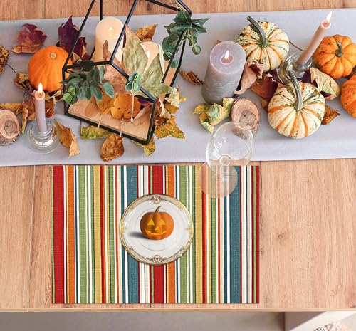 Ruvanti Placemats Set of 6, 100% Cotton Place Mats of 13"x19", Multi Stripe - color: Multi Stripe
