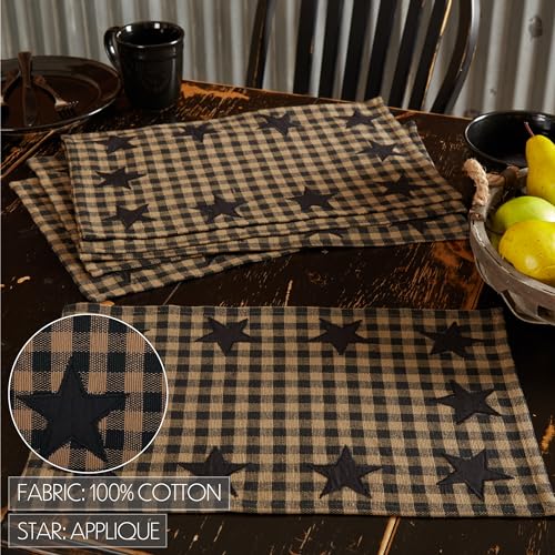 VHC Brands, Black Star, Cotton, 12x18, Placemat Set of 6, Black, 12 Pack - color: Raven, size: 12 pack