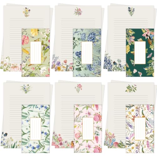Thboxes Stationary Set Letter and Envelopes, 48 Letter Writing Paper with 24 Envelopes & 24 Stickers, Elegant Floral Stationery Set for Handwritten Letters Party Invitations