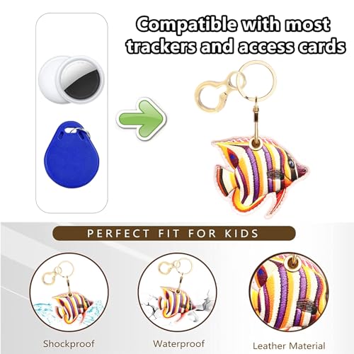 BORKUANA PU Leather Keychain Holder Protective Case Compatible with AirTag - color: Fish 9