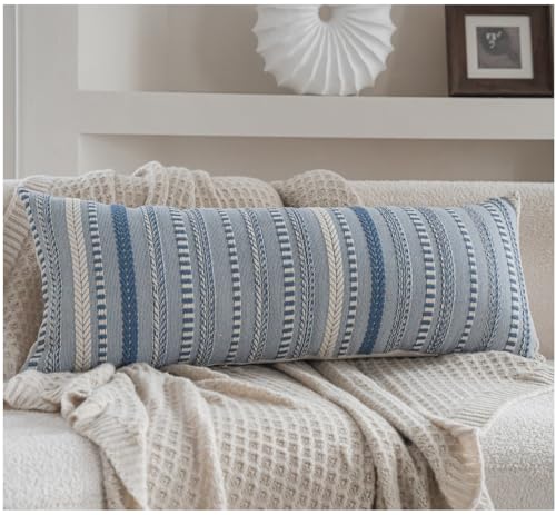 Cethom Boho Lumbar Pillow Covers 14x36 Long, Farmhouse Decorative Couch Pillow Cases, Blue Accent Pillows of Bed, Sofa Bedroom Living Room Home Decor Cushion Cover, Pack of 1 - color: Blue, size: 36" x 14" (Pack of 1)