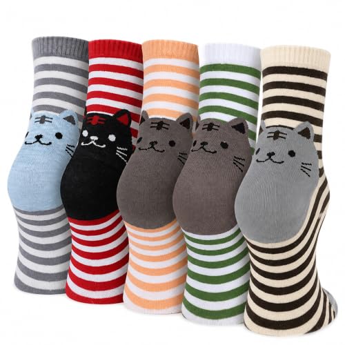 KONY Women's Animal Socks, Cotton Crew Fun Novelty Gifts, 5 Pairs - color: Cats Pattern - 5 Pairs