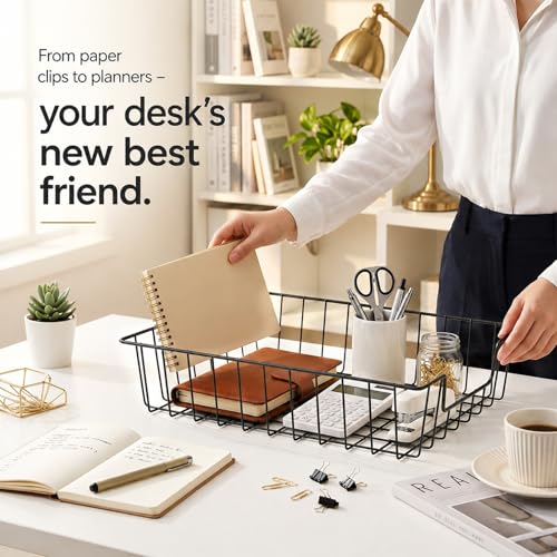 6 Pack Desk Drawer Organizer Letter Tray – Stackable Metal Mesh Wire Paper Trays | A4 Paper Document Desk Basket with Smooth Edges | Rust Proof Storage Tray for Home Office School Desk