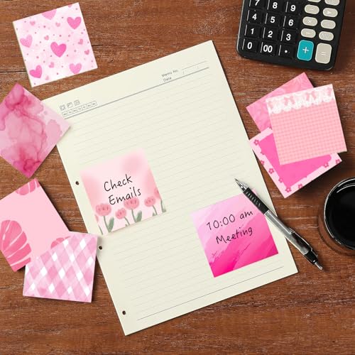9 Pads Pink Sticky Notes Set, 3x3in Cute Self-Stick Notepads, Super Adhesive Memo Pads Note Card, Office Decor Gifts, Desk Accessories for Students, School Supplies for Girls - color: Pink