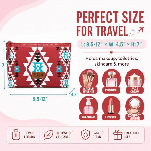 Wrangler Travel Makeup Bag Large Waterproof Cosmetic Bag for Women - color: Red