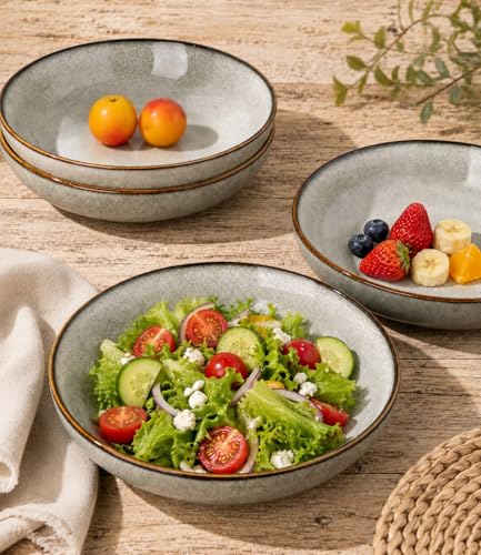 AmorArc 8.5’’ Ceramic Pasta Bowls Set of 4, 36oz Large Stoneware Bowls Set - color: Green Wheat, size: Set of 4