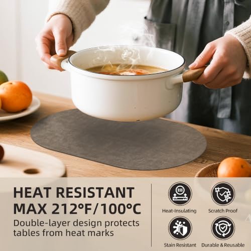 Placemats Set of 6, 17.7 x 11.8 Inch Oval Faux Leather Place Mats - color: R-drak Coffee
