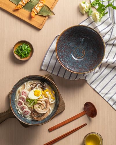 8 Inch 40oz Large Japanese Ramen Bowl Set of 2,Material Safety Ceramic Ramen Bowls with Matching Chopsticks and Spoons, Pho Bowls Ramen Noodle Bowl for Asian Udon Soup Salad Cereal(Peacock Tail) - color: Peacock Tail