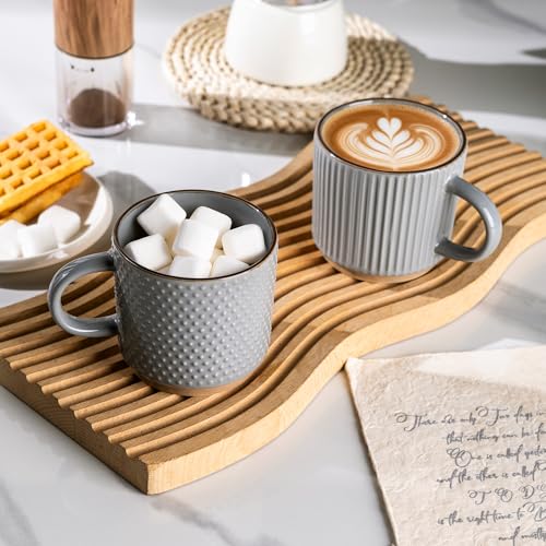 GBhome 8 OZ Stackable Coffee Mugs Set of 4, Ceramic Coffee Cups Set - color: Gray, size: 8 Ounces