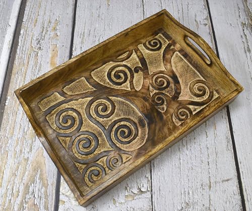 Rectangular Wooden Serving Tray, Wooden Plate, Tea/Drink Plate, Serving Tray for Dinner, Snack Tray | Size: 15 x 10 x 3.3 Inches - color: Wind Design - 15 X 10 Inch