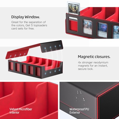 Trading Card Storage Box 5-Row 3900+ Capacity, Black Red - color: Black Red, size: 3900+ with Magnetic Lid