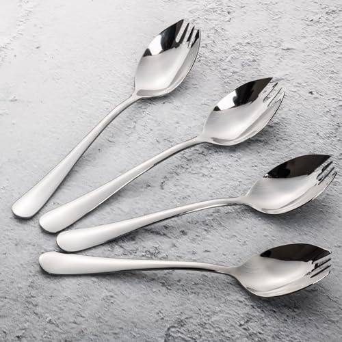 Alata Sporks, 4-Pack Food-grade Stainless Steel Sporks, 7.4 Inches Long Handle Salad Forks For Dessert, Ice Cream, Salad, Soup, Noodle, Spaghetti, Dishwasher Safe - size: Silver