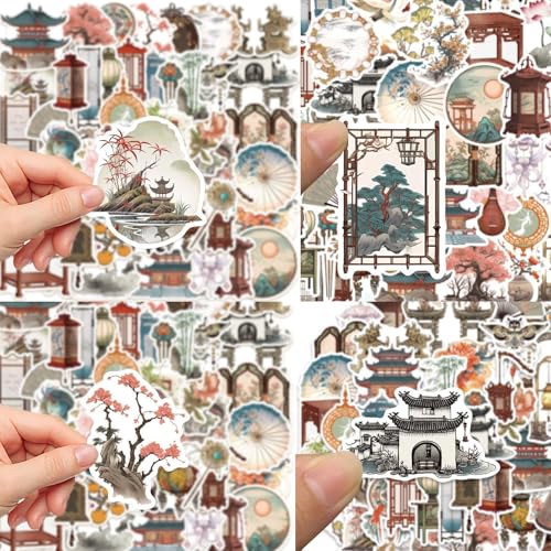 100 Pcs Ancient Chinese Culture Stickers，Traditional Chinese Architectural Art，Vinyl Waterproof Decal,Perfect for Kids,Teens,Water Bottle Suitcase Phone Skateboard Guitar Bike Laptop Scrapbook - size: Lotus