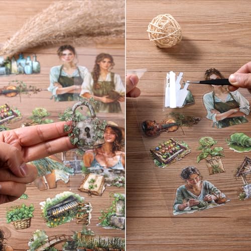 PET 20 Sheets 180 Pre-Cut Spring Journal Sticker Book for Scrapbooking People Landscape Stickers Transparent Sticker for journaling - color: Spring