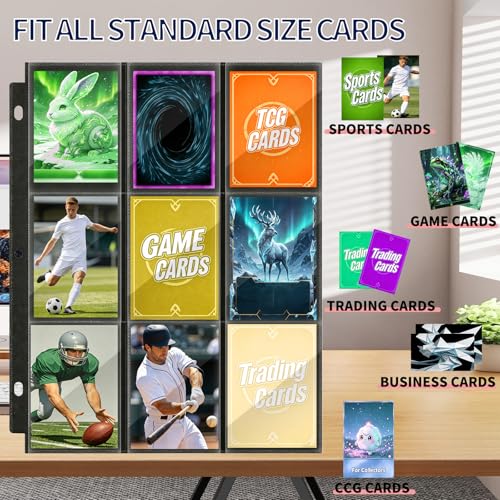 9 Pocket Page Protectors,Double-Sided Trading Card Sleeves for 3 Ring Binder,Acid-Free Baseball Cards Holder, Protective Pages Sheets for Collectible Games, Sports Cards(50Pack, Black,Side-Loading) - color: Black, size: Side-Loading