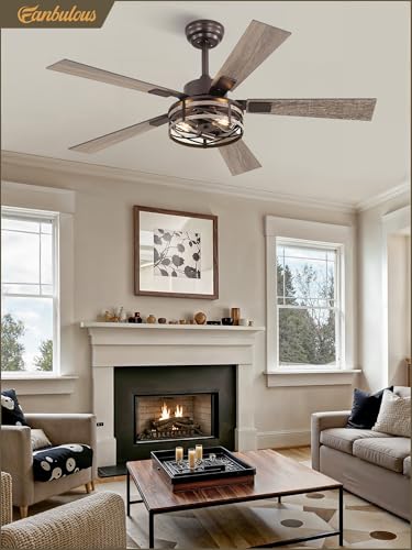 Fanbulous 48" Farmhouse Ceiling Fans with Light & Remote, 6-Speed Caged - color: Oil Bronze, size: 48 Inch