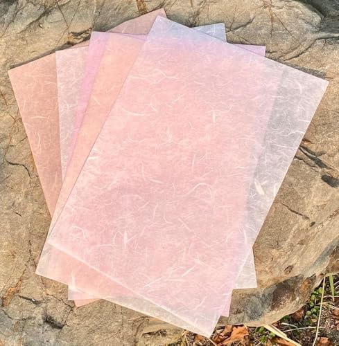 A5 50 Sheets Natural Fiber Mulberry Tree Mulberry Paper Sheets Art Tissue Washi Paper Design Craft Art Origami Suppliers Card Making 8.3" x 5.8". (Pink Pastel Tone, A5) - color: Pink Pastel Tone, size: A5