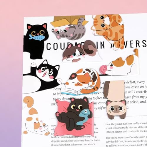 10Pcs Magnetic Cat Bookmarks,Cute Cat Magnet Bookmark Set with Strong Clip-on Design,Valentine's Day, Birthday Gift for Women,Readers & Book Lovers