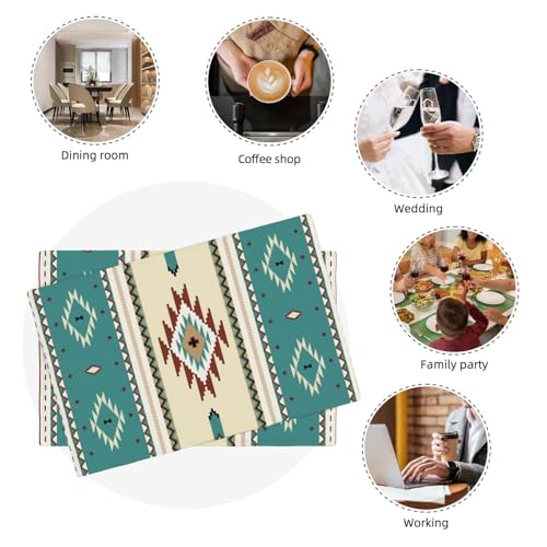 Aztec Washable Place Mats,Ethnic Southwestern Mexican Native Indian Green Placemats Set of 4 Linen Dinner Mats Kitchen Dining Room Party 12"x18" - color: Aztec 12, size: 12x18"Placemats x4