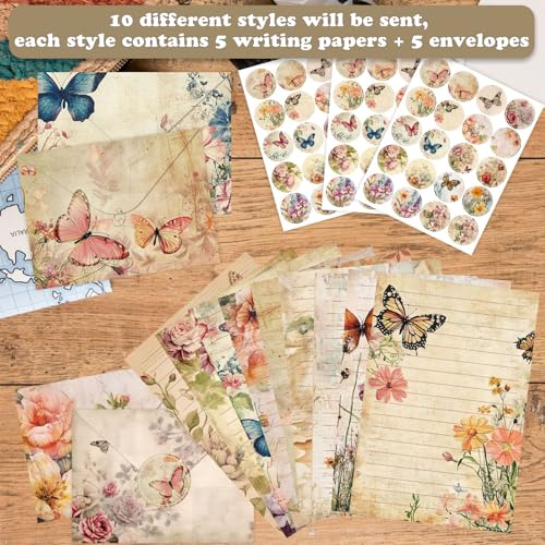 160 Pcs Stationery Paper Envelopes Set - color: Nature Vintage