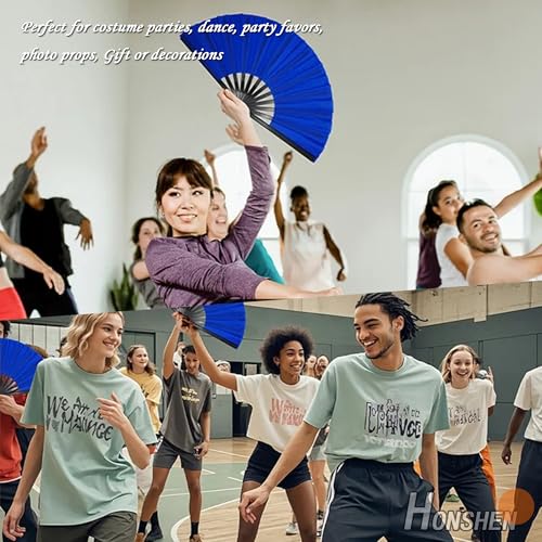 Folding Fan Chinese Hand Fan Performance Fan Nylon-Cloth Fan 13 inch (Blue) - color: Blue