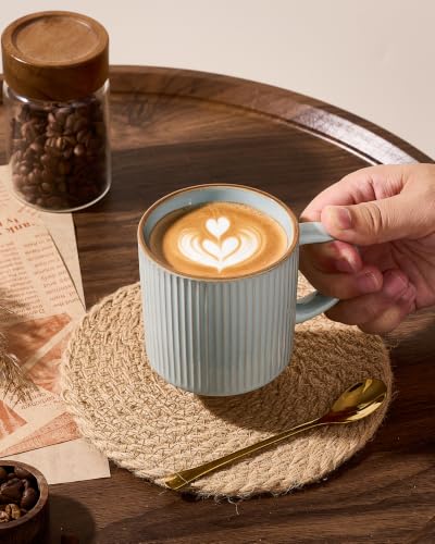 famiware Coffee Mug Set of 4, Star 12 oz Ceramic Mugs Cups Set with Handle - color: Star-Light Blue, size: 4 Count (Pack of 1)
