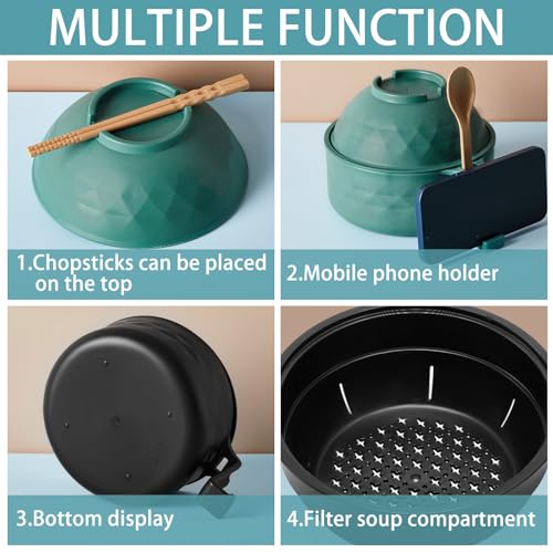 2 Sets 40 oz Microwave Ramen Bowl with Handles, Black,Dark Green - color: Black,Dark Green