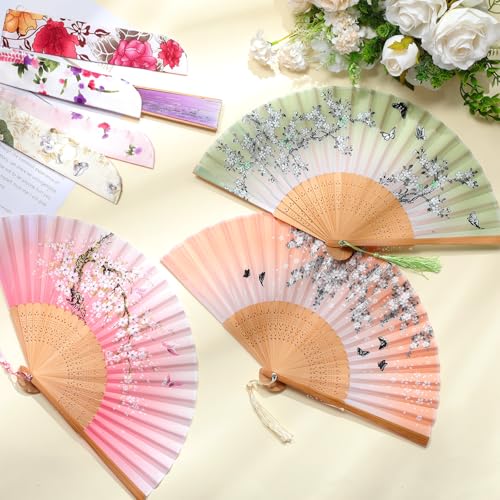 Zonon 4 Pack Hand Held Folding Fans for Women Silk,Forest Flowers - style: Forest Flowers