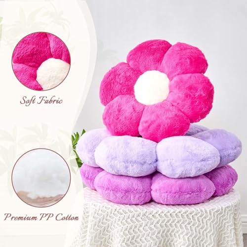 Kcvvcr Hot Pink Flower Pillow, Cute Decorative Flower Shaped Throw Pillow with Faux Rabbit Fur, 14.9" Soft Flower Plush Throw Pillow Floor Pillows Room Décor for Bedroom Living Room - color: Hot Pink, size: 14.9 Inch