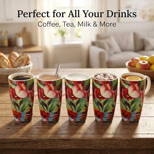 Topadorn 17oz Ceramic Travel Mug with Lid, Botanical Floral Coffee Mug - color: Butterfly and Butterfly