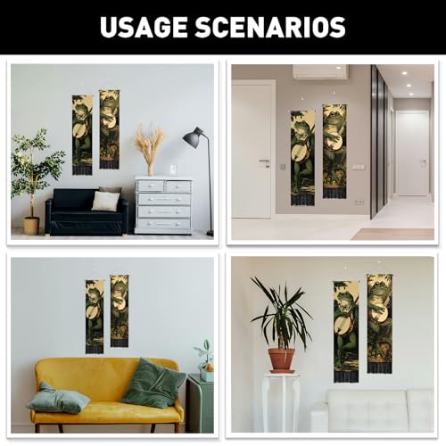 PLIGREAT 2 Pack Boho Tapestry with Tassels, Piano Frog Art Wall Hanging Vertical Funny Home Wall Tapestry for Bedroom Living Room Long Narrow Decor, 52" x 13" - color: green,black