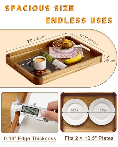 22-in Wooden Serving Tray, Acacia Ottoman Tray, Rounded Corners - size: 22" x 15.8" x 2"