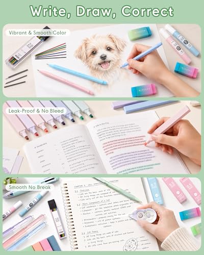XKDOUS 54 Pcs Pencil Case with Supplies, Cute Aesthetic Stationery Set - color: Green