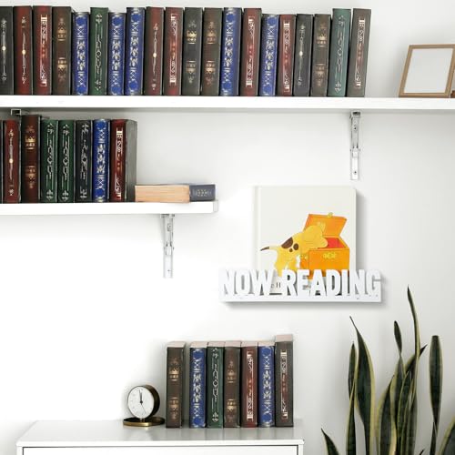 Weysat Now Reading Book Stand Reading Corner Decor Bookworm Gift White Wooden Hanging Book Holder Read List Storage Bin Bookish Accessories for Student Teacher Classroom Office Library Club - style: Now Reading