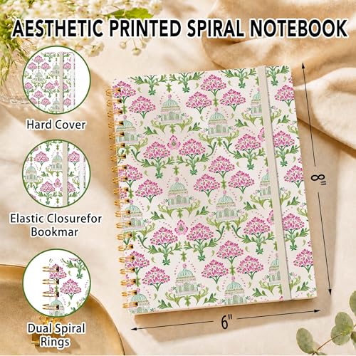 Mughal Garden Lined Spiral Notebook, Pretty Hardcover Journal 6'' x 8.4'', Floral A5 Notebook for Women, Work, Writing, Journaling Gift - color: floral-01
