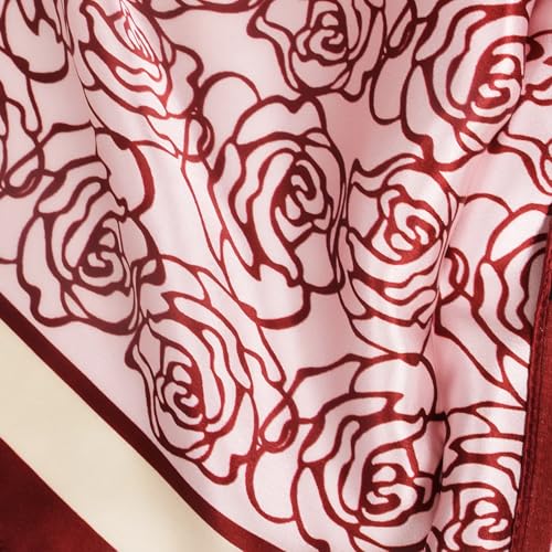 Women 100% Mulberry Silk Neck Scarf 21" Square Floral Neckerchief - color: Red Rose