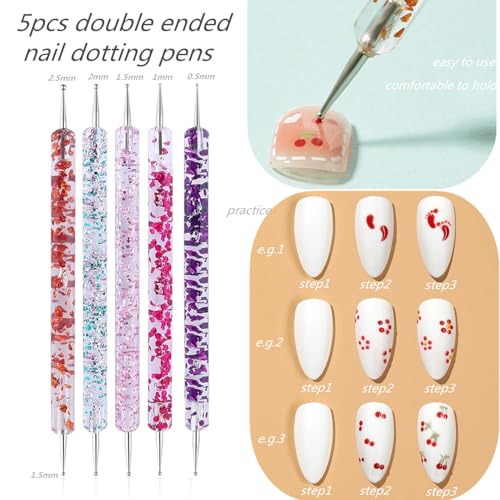 FULINJOY 10PCS Nail Art Gel Carving Pen Acrylic Dotting Pens, Double-Ended Silicone Brushes for Design Nail Foil Carving Drawing and 3D Effect Shaping Drawing Dotting Tools