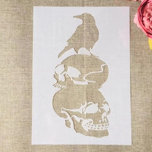 TIAMECH A4 Reusable Halloween Crow Skull Stencil for Painting - style: Crow Skull