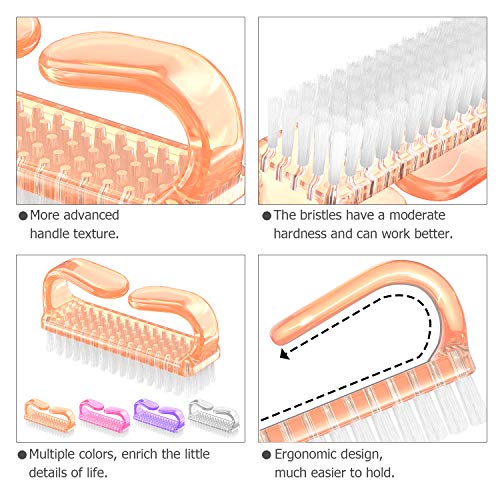 Larbois Handle Grip Nail Brush, Nail Brushes Hand Fingernail Brush Cleaner Scrubbing Kit Pedicure for Toes and Nails Men Women (4 Pack) - color: Orange