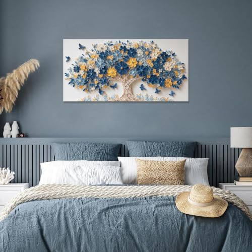 Blue Floral Tree Butterfly Canvas Wall Art Decor for Living Room 20"X40" - color: LAI-13H, size: 40"L x 20"W