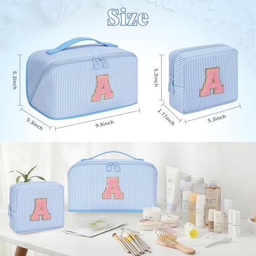 Bagmoly Personalized Gift Initial Makeup Bag for Women Teen Girls, Blue L - color: Blue, size: Standard